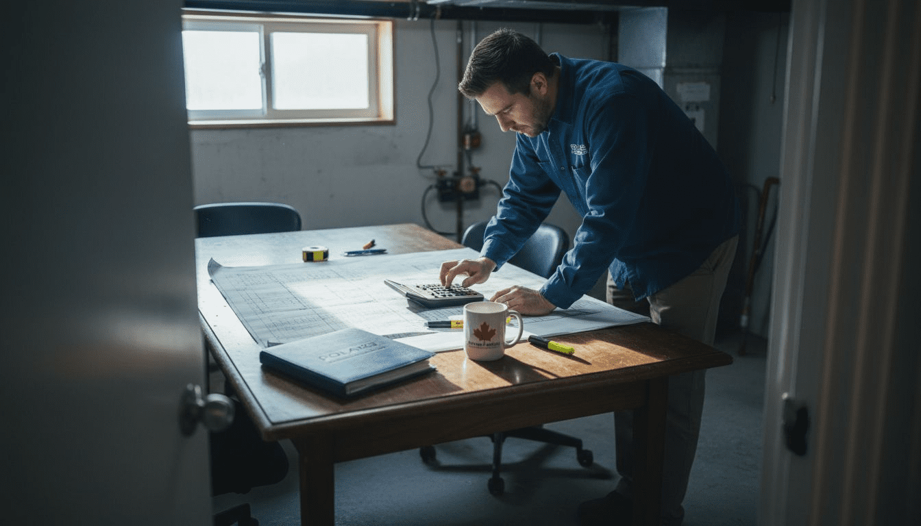 1772259556745_image-6 Technician reviewing load calculations at cluttered table