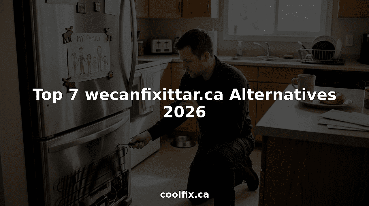 Appliance technician repairing fridge in family kitchen
