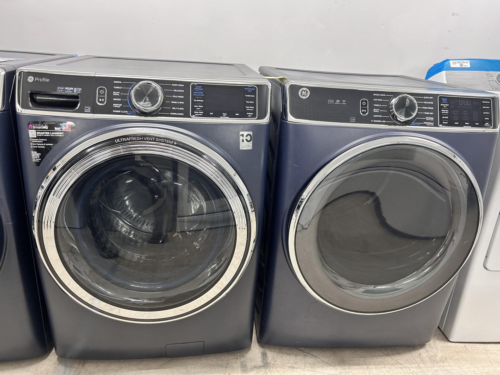 GE Profile Front Load washer With Ultra Fresh Vent System - Sapphire Blue Front Load Washer & Dryer Set - Image 3